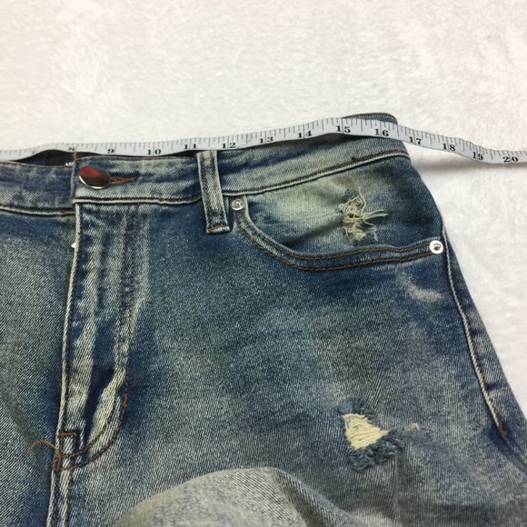 New! Fashion Nova Men Skinny Jeans 34x32 Distressed Ankle Zip Blue Denim Stretch - Picture 11 of 13